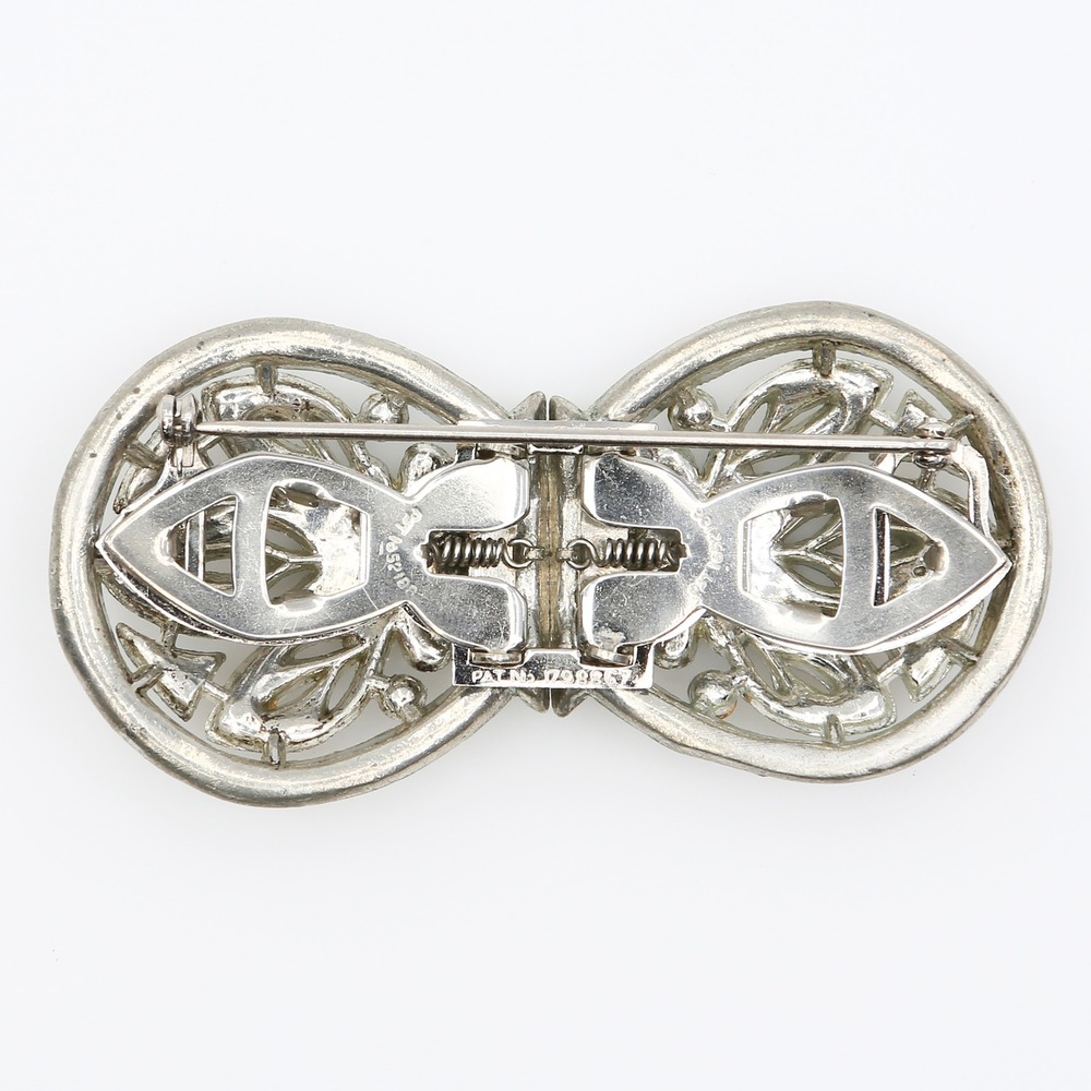 Vintage Coro Duette Brooch Dress Clips Green Clear Rhinestone Art Deco Pin 1930s - Picture 6 of 12